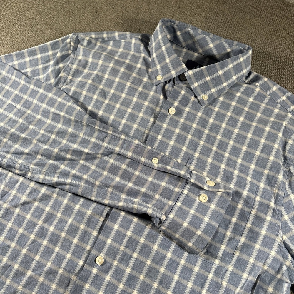 Johnnie-O Gobi Prep-Performance Mens Medium Lake Blue Plaid Button Down JMWL6580